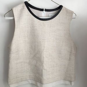 A.L.C. Linen crop top with leather trim